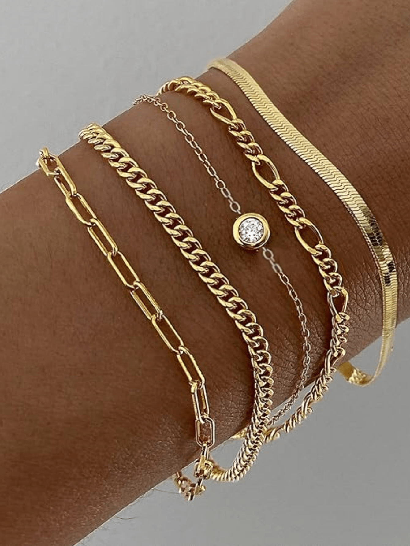 5 pièces Nouveaux bracelets à chaîne à torsion, serpentin et perles plaqués or14K à la mode pour femmes, conviennent pour un port quotidien et les fêtes - 27128288