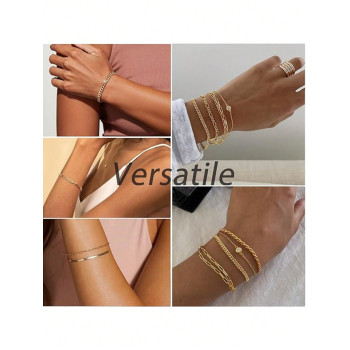 5 pièces Nouveaux bracelets à chaîne à torsion, serpentin et perles plaqués or14K à la mode pour femmes, conviennent pour un port quotidien et les fêtes - 27128288