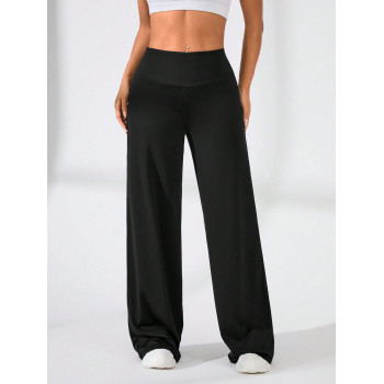 SHEIN Sport Easify Pantalon de sport de yoga droit soulevant les hanches avec une large ceinture unie - 36254303