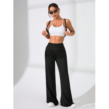 SHEIN Sport Easify Pantalon de sport de yoga droit soulevant les hanches avec une large ceinture unie - 36254303