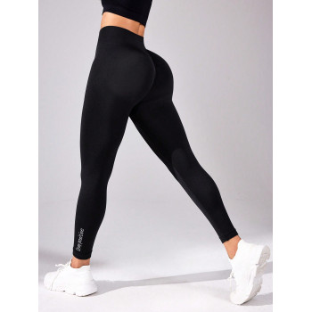 Leggings de fitness sans couture à taille haute pour femmes avec imprimé de lettre - 34834806