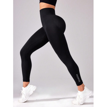 Leggings de fitness sans couture à taille haute pour femmes avec imprimé de lettre - 34834806