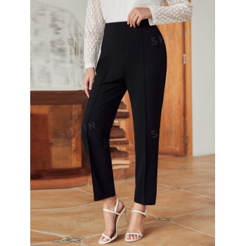 SHEIN Frenchy Pantalon De Tailleur À Couture Inversée Solide Élégant Tout Noir - 3564556