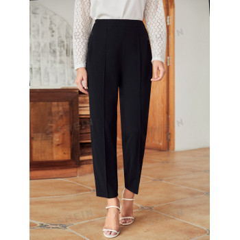 SHEIN Frenchy Pantalon De Tailleur À Couture Inversée Solide Élégant Tout Noir - 3564556