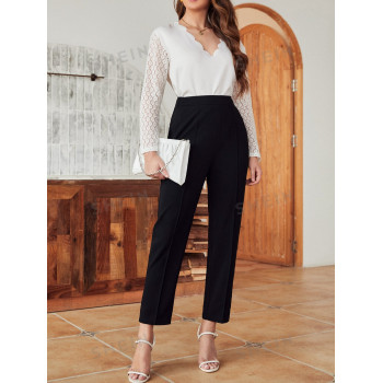 SHEIN Frenchy Pantalon De Tailleur À Couture Inversée Solide Élégant Tout Noir - 3564556