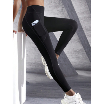 1 pièce Pantalon de yoga patchwork avec poche coupée et ceinture de sport pour la forme physique, les sports, la marche en plein air - 35253862