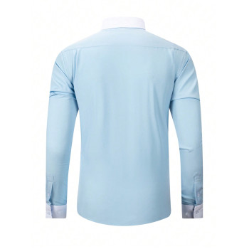 Manfinity AFTRDRK Chemise bleue à manches longues et boutons pour hommes avec logo de cheval - 39688624