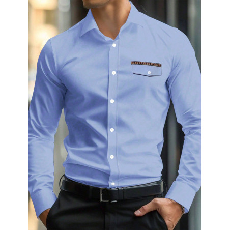 Manfinity Mode Chemise décontractée à manches longues et à imprimé géométrique pour hommes, pour le printemps/été, avec patchwork - 38308662