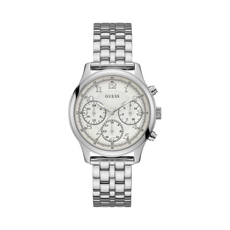 Montre à quartz en acier  - Chronographe - Argenté et crème - 02 - 32700911