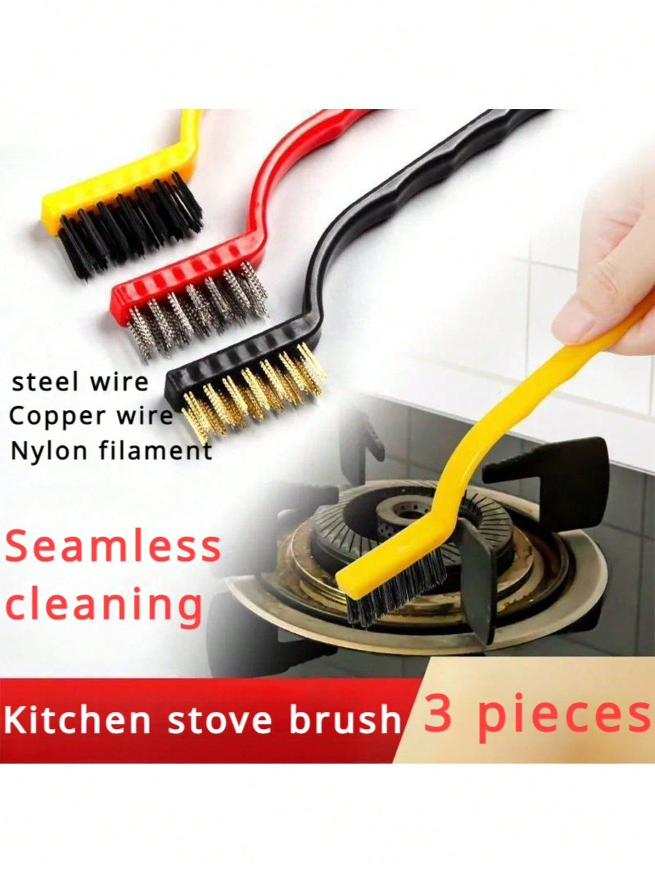 3 pièces, brosse en acier inoxydable laiton nylon, brosse de nettoyage domestique pour casseroles, brosse de lavage de vaisselle, brosse de cuisinière e cuisine, ustensiles de cuisine, ustensiles de cuisine, articles de cuisine, nettoyage, torchon de cuisine - 31112283