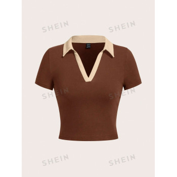 SHEIN EZwear T-shirt À Col Contrastant - 20804256