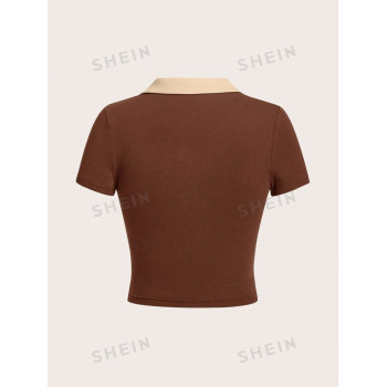 SHEIN EZwear T-shirt À Col Contrastant - 20804256