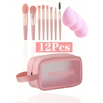 Ensemble de 12 outils de maquillage, comprenant 1 sac de rangement cosmétique étanche, 8 brosses de maquillage et 3 éponges à beauté. Kit de toilette  n de salle de bain, le rangement cosmétique et les voyages - 35761788