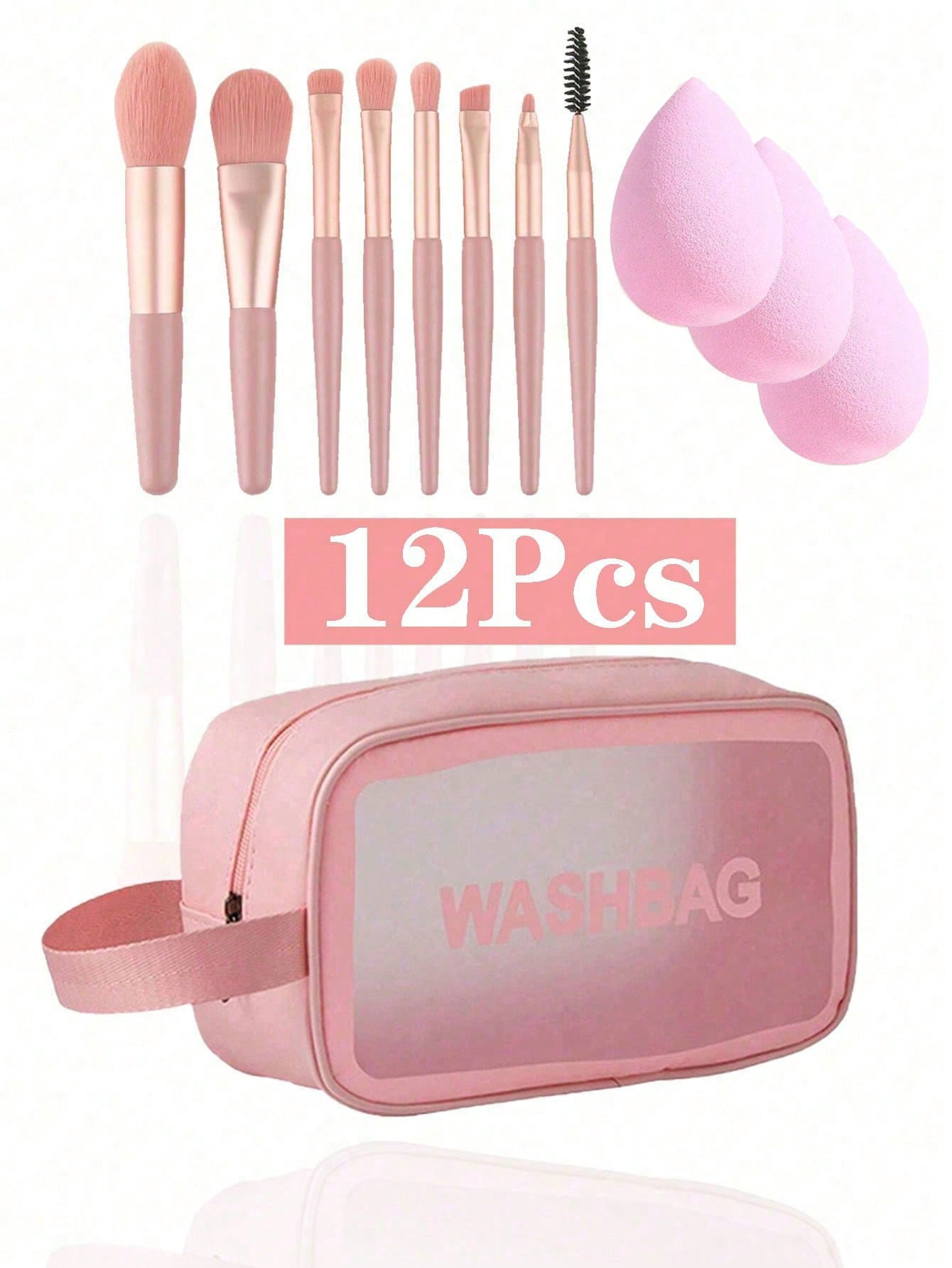 Ensemble de 12 outils de maquillage, comprenant 1 sac de rangement cosmétique étanche, 8 brosses de maquillage et 3 éponges à beauté. Kit de toilette  n de salle de bain, le rangement cosmétique et les voyages - 35761788