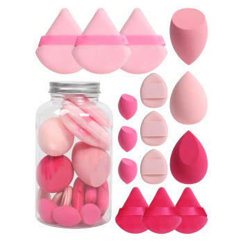 Ensemble de 15 éponges à maquillage avec conteneur de rangement, comprenant 3 Beauty Blender et 3 mini Beauty Blender et 3 grandes houppettes de poudr on sèche et humide avec housse de coussin d - 34110615