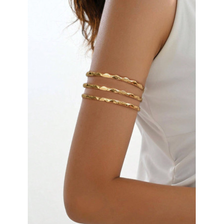 1 Pièce Bracelet D'avant-bras Ondulé En Trois Couches De Couleur Dorée, Bande De Bras De Manchette De Serpent À Lignes Métalliques Simples Et Texturées, Chaîne De Corps De Style Unisexe Pour Cosplay De Fête D'été, Cadeau D'amoureux - 29142619