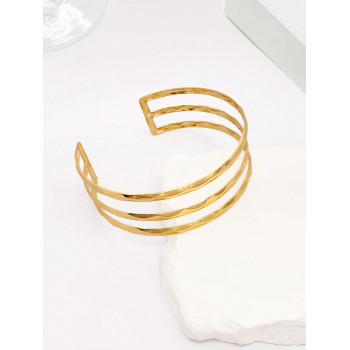 1 Pièce Bracelet D'avant-bras Ondulé En Trois Couches De Couleur Dorée, Bande De Bras De Manchette De Serpent À Lignes Métalliques Simples Et Texturées, Chaîne De Corps De Style Unisexe Pour Cosplay De Fête D'été, Cadeau D'amoureux - 29142619