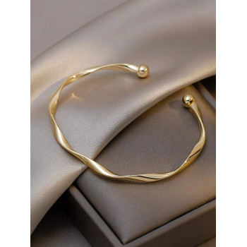 1 pièce Bracelet jonc métallique à design de nœud torsadé minimaliste, bracelet tressé réglable en taille, accessoire polyvalent pour femmes - 40682809