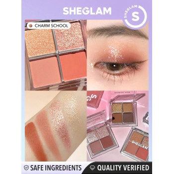 SHEGLAM Quad D'ombres À Paupières Cristallines Cosmiques- Charm School, Palette De 4 Couleurs D'ombres Mates Et Pailletés À L'or Rose, Pêche Chaude, Brun Durable, Longue Tenue, Ultra Pigmenté, Lisse Et Facile À Mixer - 2960637