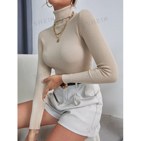 SHEIN Essnce Pull unicolore à col montant côtelé - 7127557