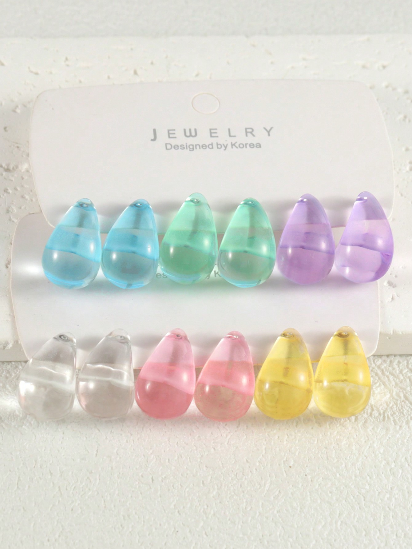 Ensemble de 12 boucles d'oreilles en cristal artificiel transparent et coloré en forme de goutte, bijoux d'oreille quotidiens pour femmes style bohème - 37932498