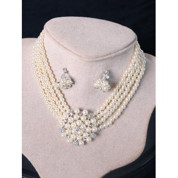 Élégant ensemble de bijoux de mariée avec collier de perles et boucles d'oreilles pour mariage, banquet, robe de soirée - 39842977