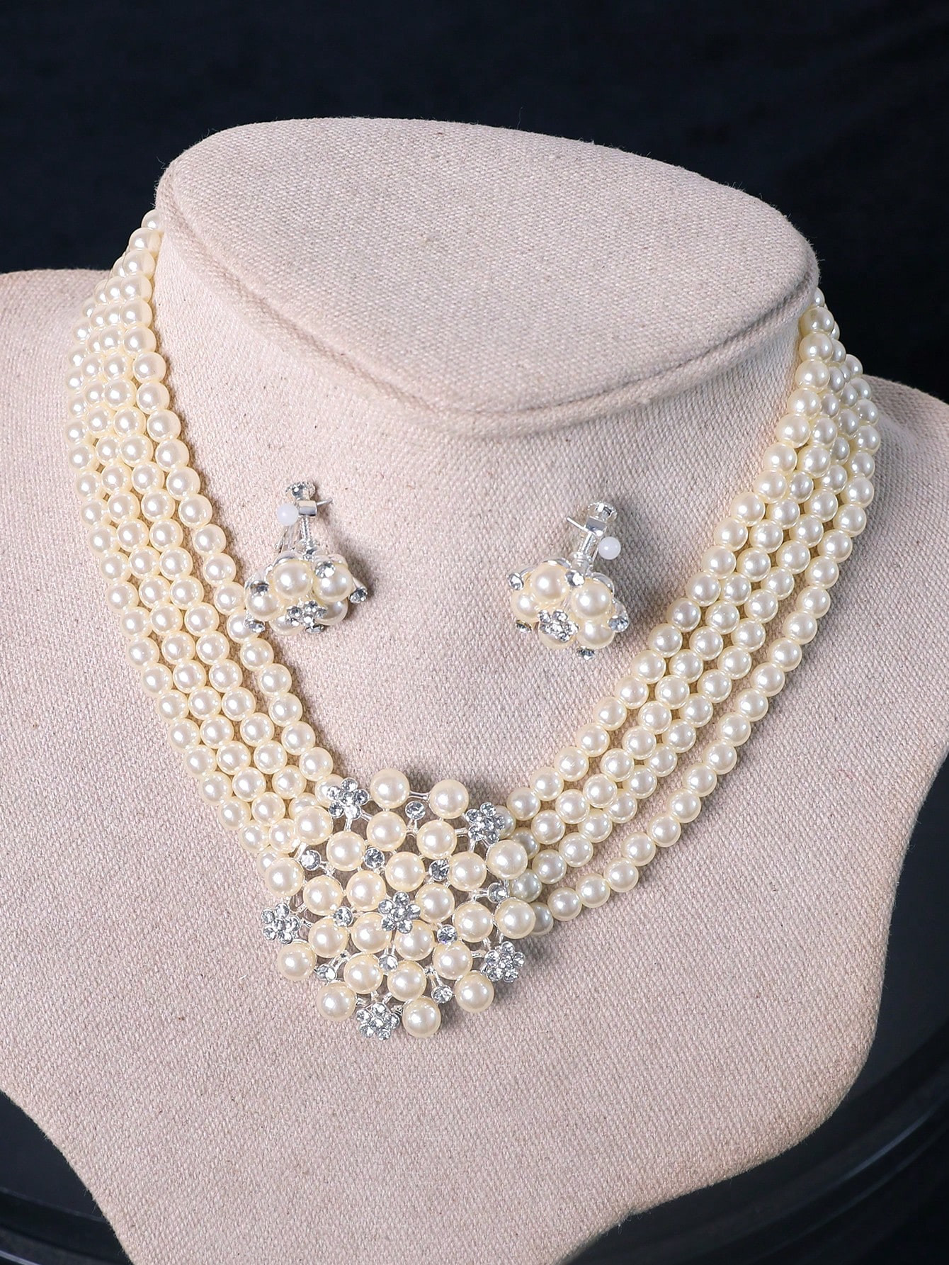 Élégant ensemble de bijoux de mariée avec collier de perles et boucles d'oreilles pour mariage, banquet, robe de soirée - 39842977