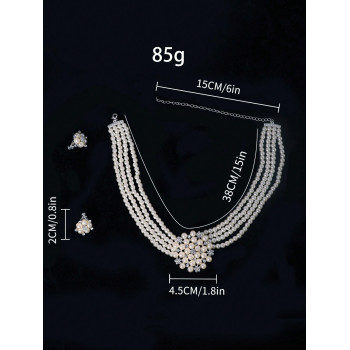 Élégant ensemble de bijoux de mariée avec collier de perles et boucles d'oreilles pour mariage, banquet, robe de soirée - 39842977