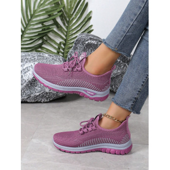 Chaussures de course tendance en maille respirante pour femmes, chaussures tissées volantes douces et confortables, baskets décontractées polyvalentes pour l'extérieur, chaussures de sport pour maman - 34112292