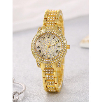 Ensemble de 6 pièces Montre à quartz de luxe avec strass et montre analogique de mode Hip-Hop avec bijoux pour filles, cadeau parfait pour maman - 37788278