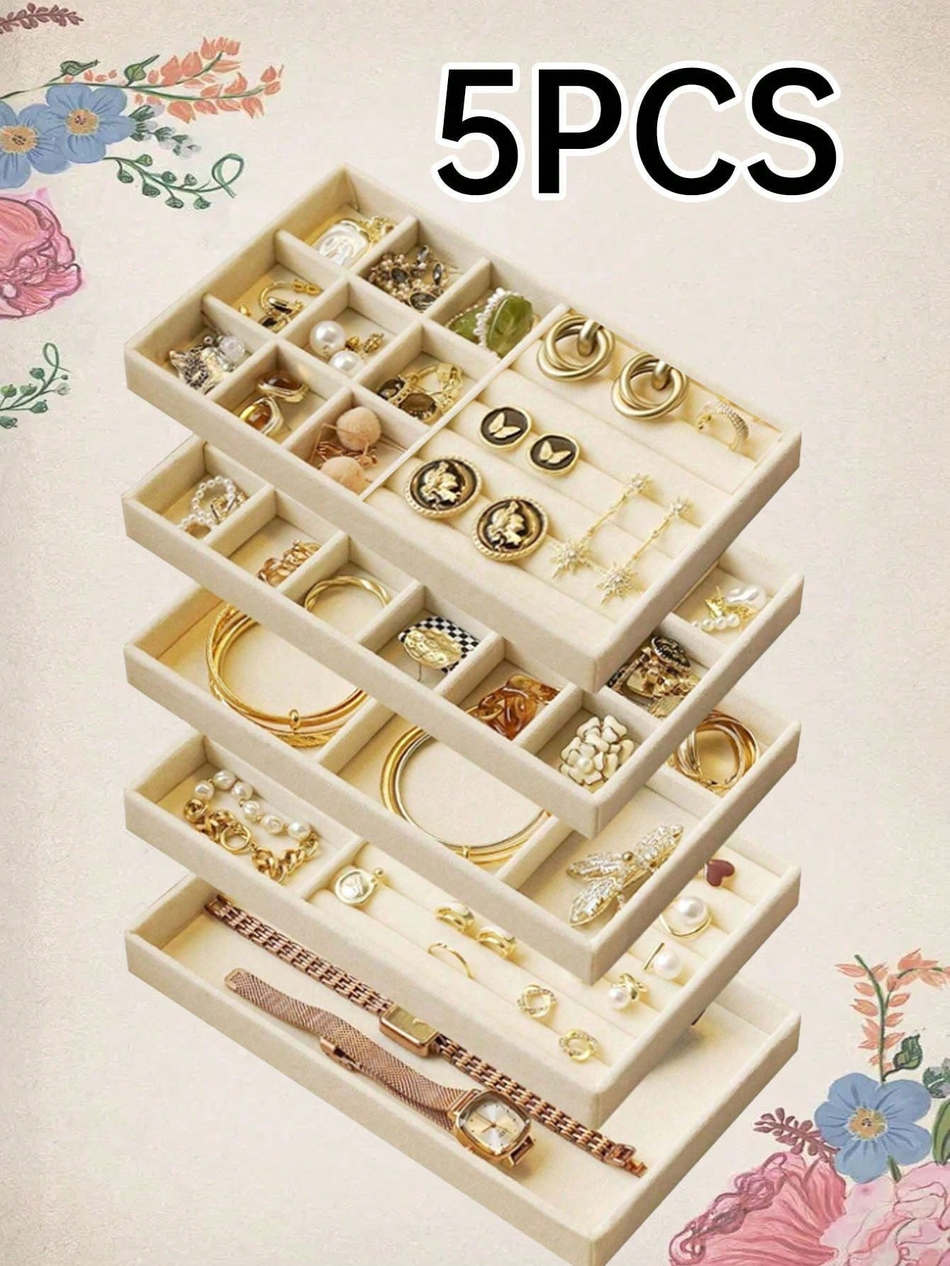 5 pièces/set Organisateur de plateau de bijoux, plateaux de rangement empilables pour boucles d'oreilles, colliers, bagues, bracelets, pendentifs, per tion de festival - 39216128