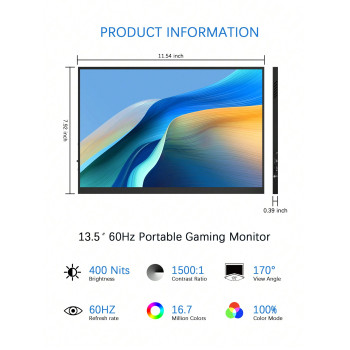 Moniteur portable pour jeux vidéo OJIAMI 13,5 pouces, 60 Hz, 1920 * 1280, luminosité 400 cd/㎡, convient pour ordinateurs portables/téléphones portables/Xbox/PS4/5 Switch, sans adaptateur - 37530867