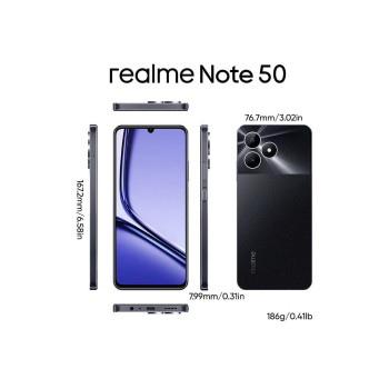 Realme Téléphone portable déverrouillé Realme Note 50 3 Go + 64 Go/4 Go + 128 Go Version mondiale, 4G LTE, Smartphone Android 13, Écran HD 6,74" 90 Hz, Batterie 5000 mAh, Appareil photo 13 M, Noir, Bleu - 40780852