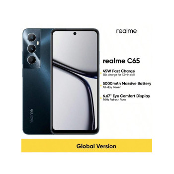 Realme Téléphone portable déverrouillé Realme C65 6 Go + 128 Go / 8 Go + 256 Go, version mondiale, 4G LTE, smartphone Android 14, caméra AI 50 MP, batterie massive 5 000 mAh, prise en charge NFC, noir - 40627046