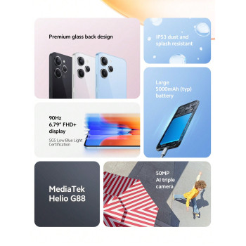 Xiaomi Mi Redmi 12 8 Go+256 Go Version mondiale 6,79" Affichage Dot 90 Hz FHD+ Processeur MTK Helio G88 Caméra triple AI 50 MP Batterie 5000 mAh - 38505348