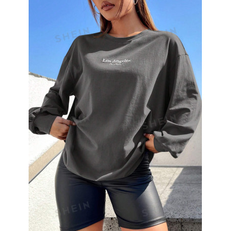 SHEIN EZwear T-shirt À Broderie Lettre - 20459473