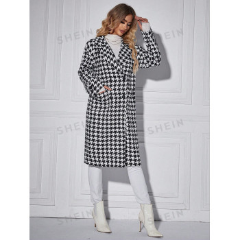 SHEIN Clasi Manteau À Pied-De-Poule À Bouton - 25097840