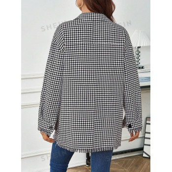 SHEIN LUNE Veste Régulière À Poche À Retournement À Motif De Pied-de-poule Pour Femmes - 26650371