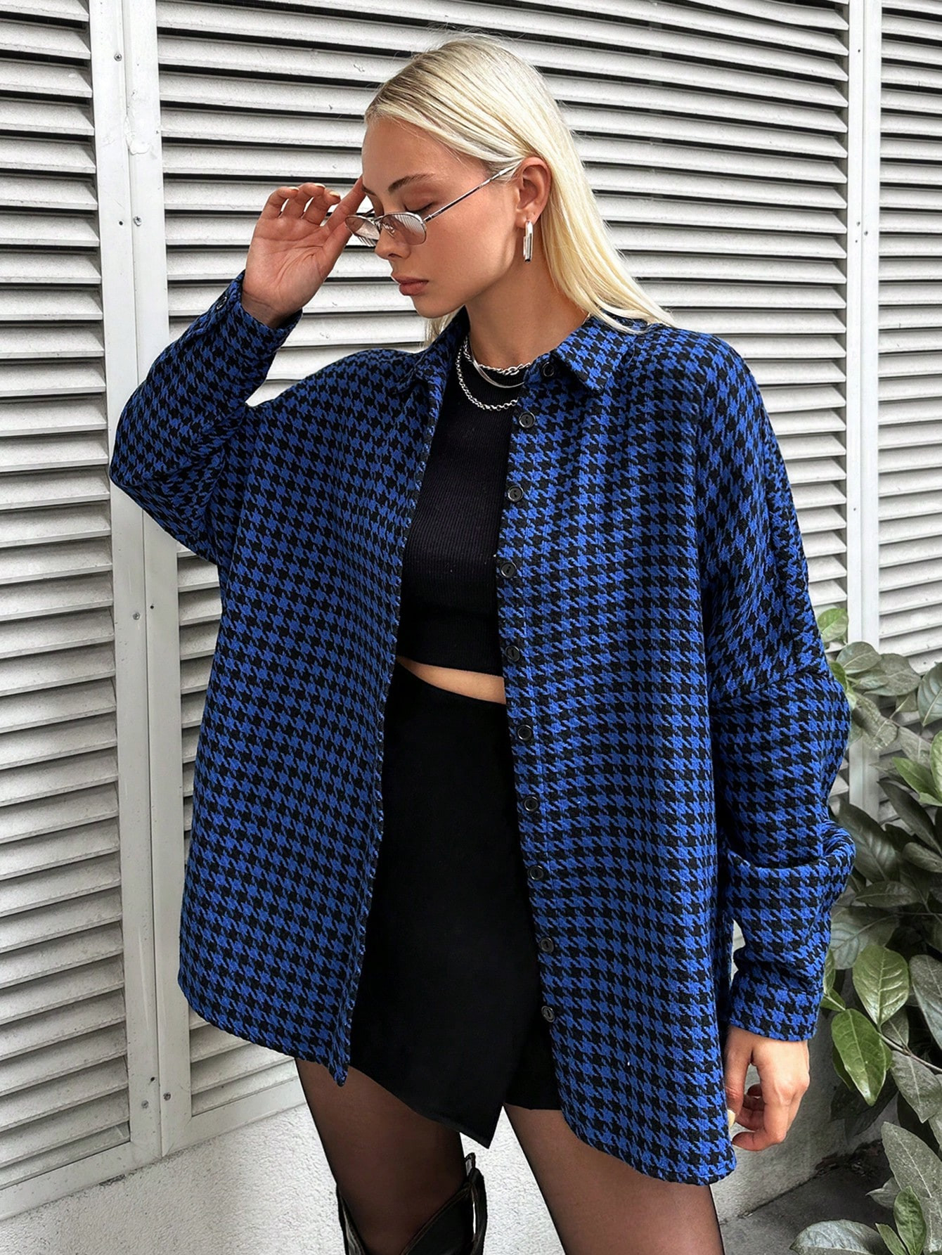 SHEIN Cottnline Manteau À Carreaux Épaule tombante À Bouton - 22349058