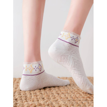 Femme 5 paires Chaussettes à imprimé fleur à la mode pour vie quotidienne - 15902133