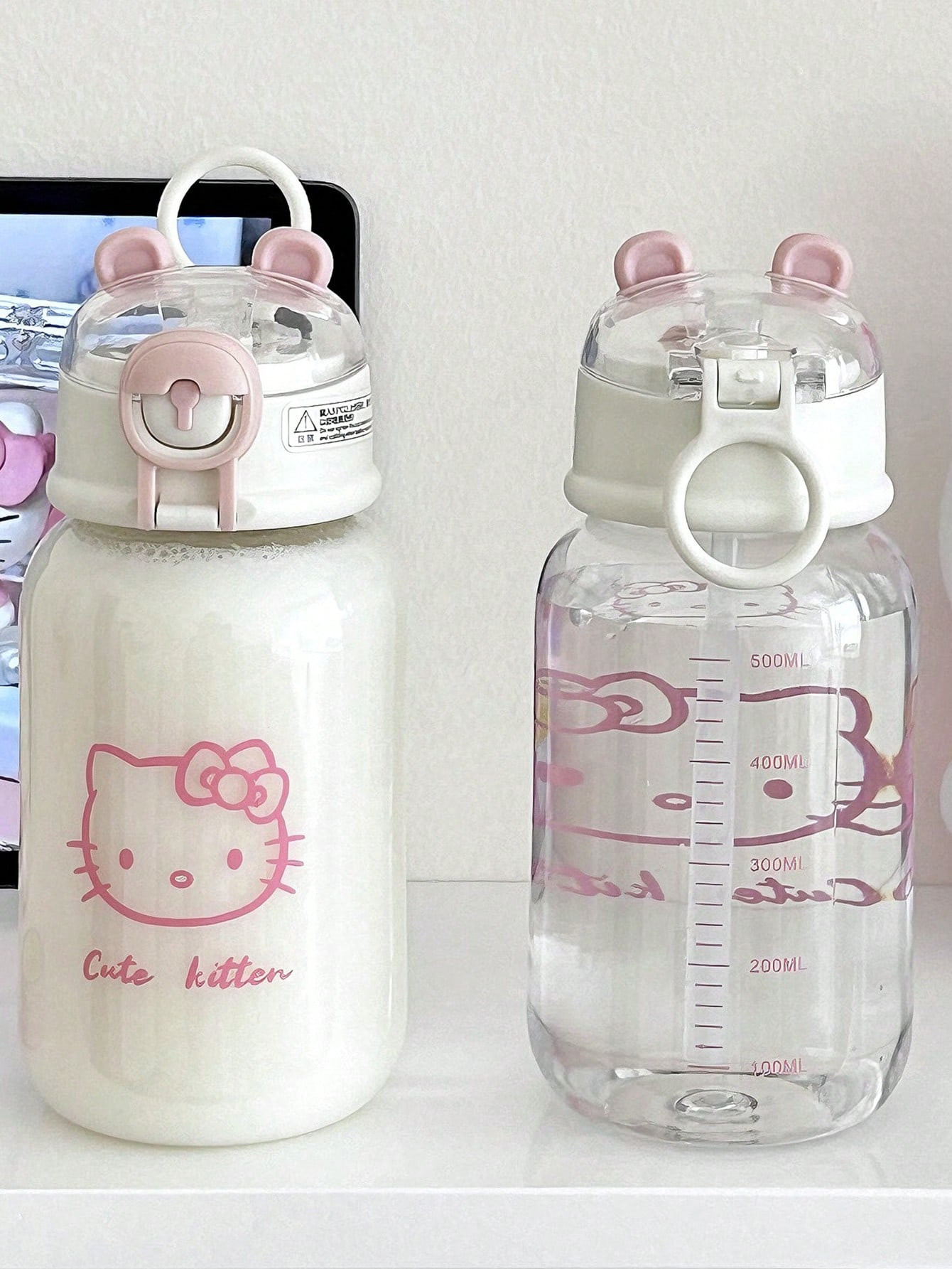 1 pièce Tasse à paille transparente avec motif Hello chat, tasse à eau kawaii style anime (certaines parties peuvent être aléatoires) - 39426724