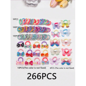 Ensemble de 266 pièces de attaches pour cheveux multicolores pour filles, magnifiques bandes de cheveux à nœud papillon, collection de bandes élastiques pour coiffure en queue de cheval - 33321304