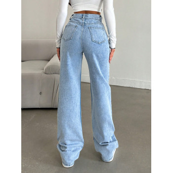 SHEIN Cottnline Jeans Droits Délavés À La Neige - 26464487