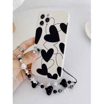 1 Pièce Coque De Téléphone Blanc Résistant Aux Chocs Avec Sangle De Main En Motif De cœur D'amour Tpu Compatible Avec Iphone15/15plus/15pro/15promax - 21595376