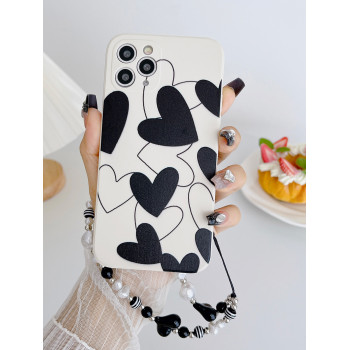 1 Pièce Coque De Téléphone Blanc Résistant Aux Chocs Avec Sangle De Main En Motif De cœur D'amour Tpu Compatible Avec Iphone15/15plus/15pro/15promax - 21595376