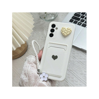 Étui de téléphone en silicone avec porte-carte, bloc de couleurs avec charm de téléphone, motif DIY cœur et trèfle, compatible avec Samsung A54/A14/A33/A02S/A34 - 37689376