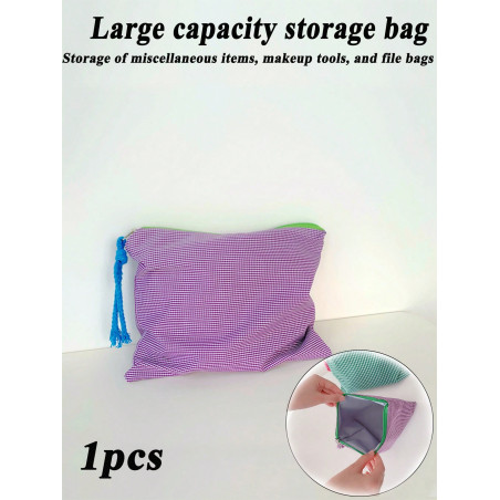 1 pièce Sac de maquillage à carreaux de style collège, sac de rangement de cosmétiques à carreaux de tissu coloré avec grande capacité, pochette - 24496396