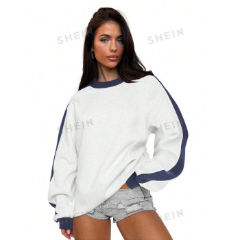 SHEIN EZwear Sweat-shirt décontracté à col ras-du-cou, manches longues, blocs de couleurs, pour femmes - 38710570