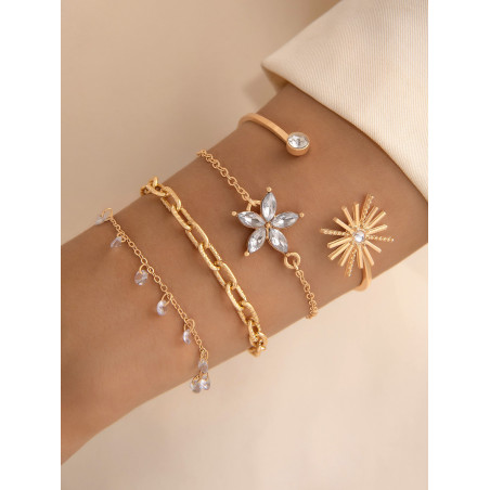 4 pièces/set Bracelets Manchette Simple En Alliage diamante Fleur & À Franges À Chaîne Tournesol Ouvrir Et Main Chaînes Pour Femme Rencontre Cadeaux , À La Main , Couper À Taille Selon À Poignet Taille , Aléatoire À Franges Perle Chiffre - 20292411