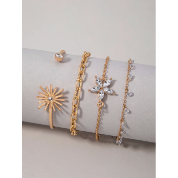 4 pièces/set Bracelets Manchette Simple En Alliage diamante Fleur & À Franges À Chaîne Tournesol Ouvrir Et Main Chaînes Pour Femme Rencontre Cadeaux , À La Main , Couper À Taille Selon À Poignet Taille , Aléatoire À Franges Perle Chiffre - 20292411